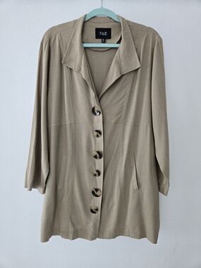 Talie Jacket Women’s XL Beige Button Front Linen Blend Pockets Long Sleeve
